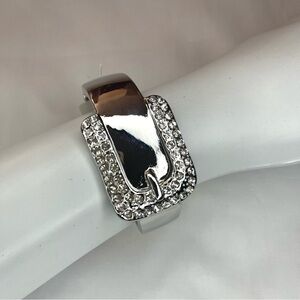 Silver tone metallic buckle detail with rhinestones cuff bracelet